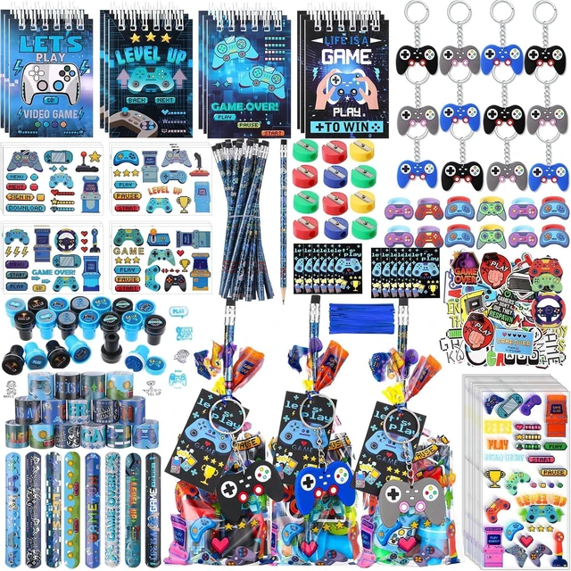 Alt view image 7 of 12 - Sayglossy 171 Pcs Cool Video Game Party Favors Set Includes Gift Bags Pencils Notebook Sharpener Slap Bracelets Rings Keychains Tattoo Gaming Stickers Stamper Gamer Party Favors Birthday