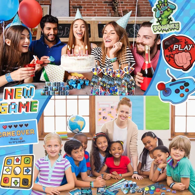 Alt view image 11 of 12 - Sayglossy 171 Pcs Cool Video Game Party Favors Set Includes Gift Bags Pencils Notebook Sharpener Slap Bracelets Rings Keychains Tattoo Gaming Stickers Stamper Gamer Party Favors Birthday