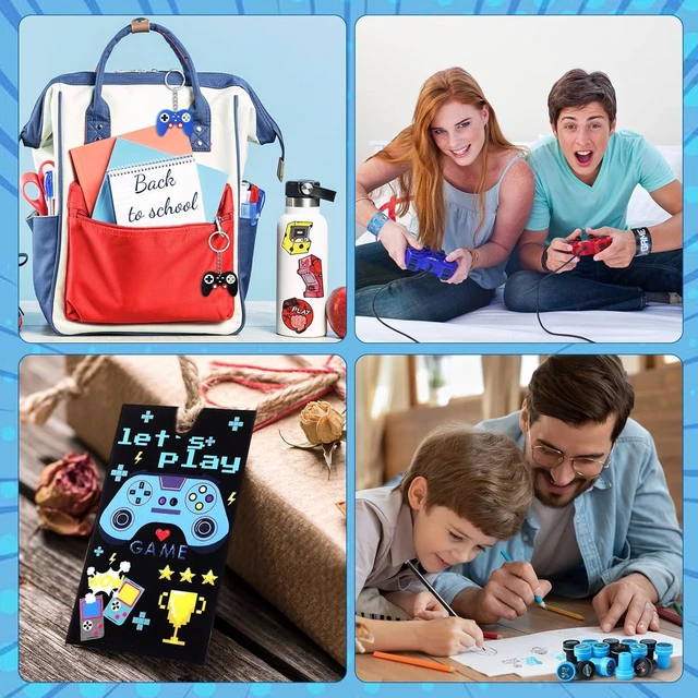Alt view image 12 of 12 - Sayglossy 171 Pcs Cool Video Game Party Favors Set Includes Gift Bags Pencils Notebook Sharpener Slap Bracelets Rings Keychains Tattoo Gaming Stickers Stamper Gamer Party Favors Birthday