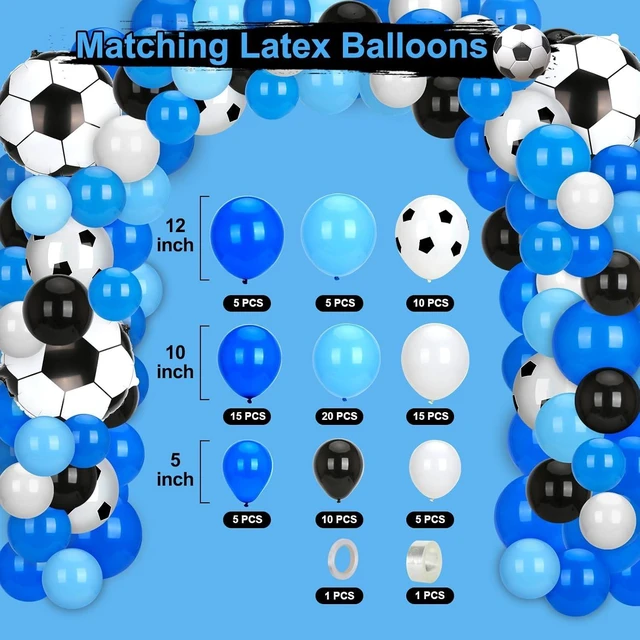 Alt view image 9 of 14 - Soccer Birthday Party Decorations, 131PCS Blue Soccer Birthday Party Supplies Including Tablecloth Backdrop Banner Cake Topper Latex Balloons Foil Balloons Decorations Kit for Sport Ball Theme