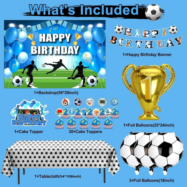 Alt view image 10 of 14 - Soccer Birthday Party Decorations, 131PCS Blue Soccer Birthday Party Supplies Including Tablecloth Backdrop Banner Cake Topper Latex Balloons Foil Balloons Decorations Kit for Sport Ball Theme