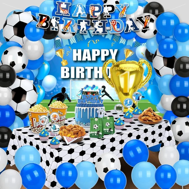 Alt view image 14 of 14 - Soccer Birthday Party Decorations, 131PCS Blue Soccer Birthday Party Supplies Including Tablecloth Backdrop Banner Cake Topper Latex Balloons Foil Balloons Decorations Kit for Sport Ball Theme