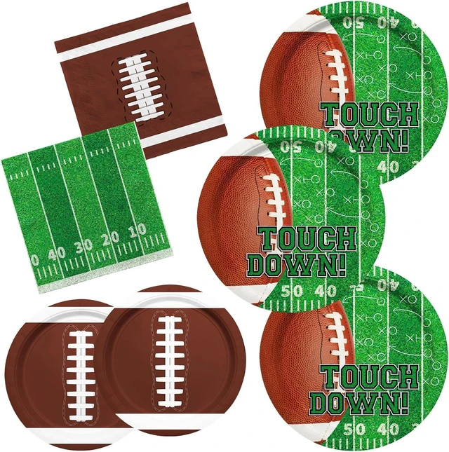 Alt view image 8 of 14 - Football Party Supplies Kit Serve 50,Includes Touchdown Dinner Plates, Dessert Plates and Napkins for Football Birthday Party Football Game Day Tailgate Party Decorations