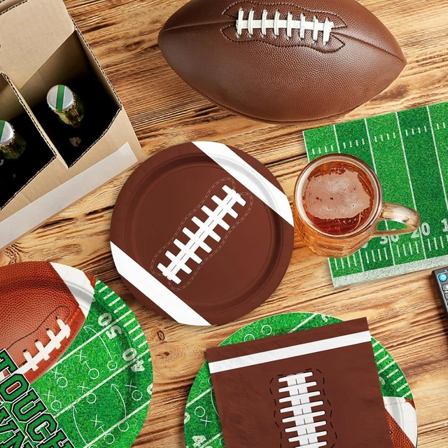 Alt view image 10 of 14 - Football Party Supplies Kit Serve 50,Includes Touchdown Dinner Plates, Dessert Plates and Napkins for Football Birthday Party Football Game Day Tailgate Party Decorations