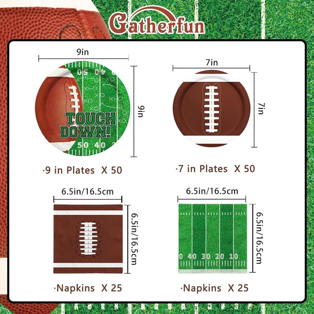 Alt view image 9 of 14 - Football Party Supplies Kit Serve 50,Includes Touchdown Dinner Plates, Dessert Plates and Napkins for Football Birthday Party Football Game Day Tailgate Party Decorations