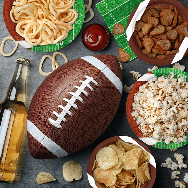 Alt view image 12 of 14 - Football Party Supplies Kit Serve 50,Includes Touchdown Dinner Plates, Dessert Plates and Napkins for Football Birthday Party Football Game Day Tailgate Party Decorations