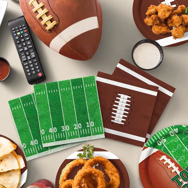 Alt view image 11 of 14 - Football Party Supplies Kit Serve 50,Includes Touchdown Dinner Plates, Dessert Plates and Napkins for Football Birthday Party Football Game Day Tailgate Party Decorations