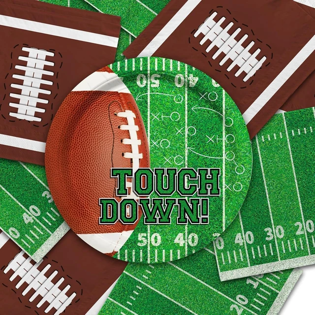 Alt view image 14 of 14 - Football Party Supplies Kit Serve 50,Includes Touchdown Dinner Plates, Dessert Plates and Napkins for Football Birthday Party Football Game Day Tailgate Party Decorations