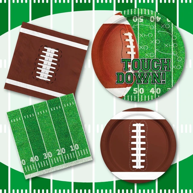 Alt view image 13 of 14 - Football Party Supplies Kit Serve 50,Includes Touchdown Dinner Plates, Dessert Plates and Napkins for Football Birthday Party Football Game Day Tailgate Party Decorations