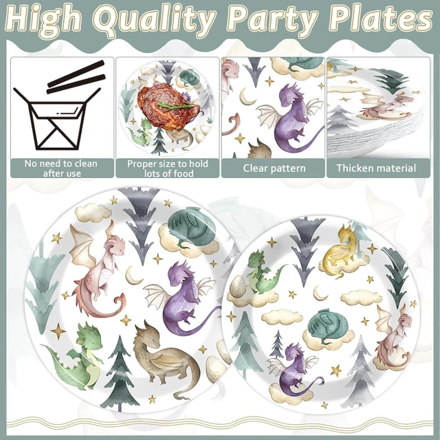 Alt view image 10 of 14 - 98 Pcs Watercolor Dragon Tableware Set Magic Dragon Party Plates Napkins Dragon Table Cover Fantasy Dragon Dinnerware for Kid Boy Girl Birthday Party Decorations Favors for 24 Guest