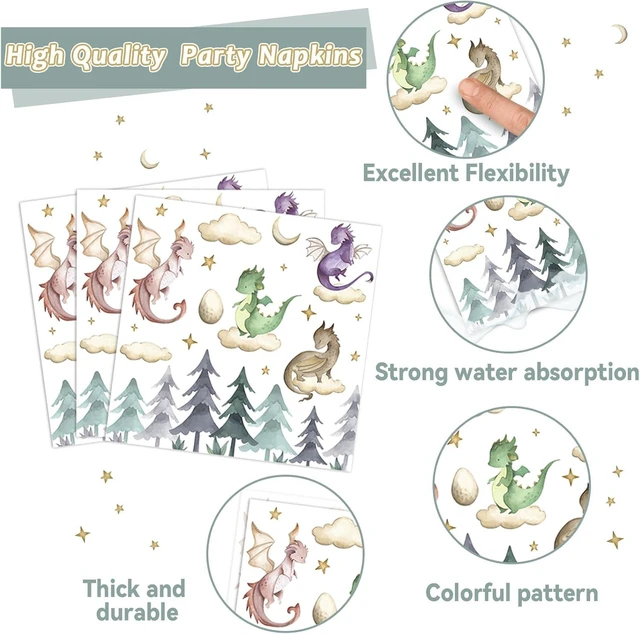 Alt view image 11 of 14 - 98 Pcs Watercolor Dragon Tableware Set Magic Dragon Party Plates Napkins Dragon Table Cover Fantasy Dragon Dinnerware for Kid Boy Girl Birthday Party Decorations Favors for 24 Guest