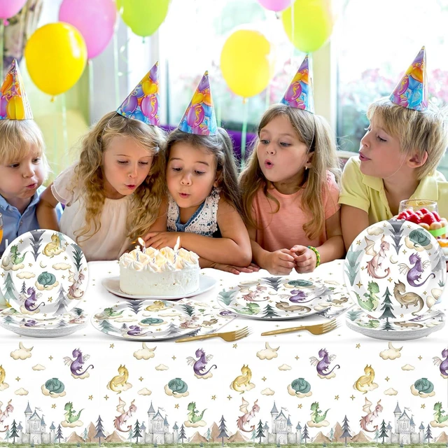 Alt view image 13 of 14 - 98 Pcs Watercolor Dragon Tableware Set Magic Dragon Party Plates Napkins Dragon Table Cover Fantasy Dragon Dinnerware for Kid Boy Girl Birthday Party Decorations Favors for 24 Guest
