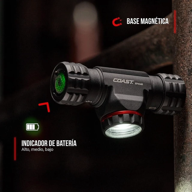 Alt view image 10 of 12 - Coast XPH34R 2700 Lumen USB-C Rechargeable-Dual Power LED Headlamp with Pure Beam Twist Focus and Magnetic Base
