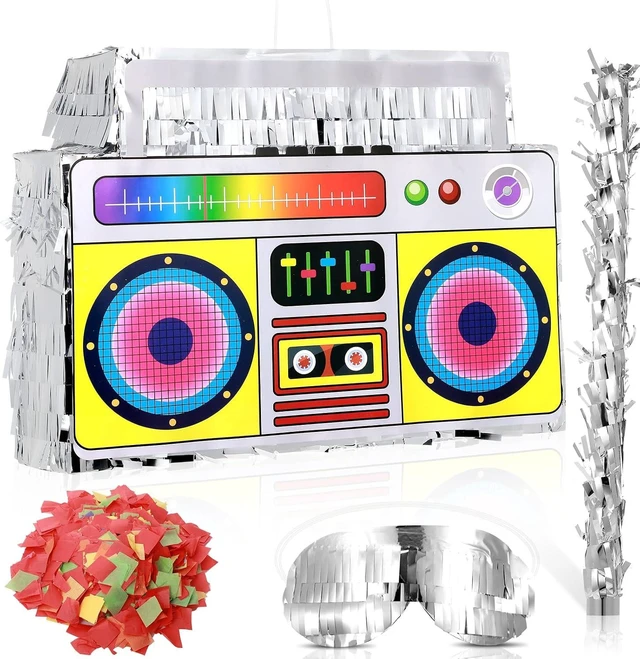 Alt view image 8 of 14 - 80s Boombox Piñata Retro Birthday Party, Decorations, 80s Parties, Hip Hop 90s Theme Supplies Radio Piñata for Kids and Adults Mexican Party Game Supplies Favors 16 x 11 Inch