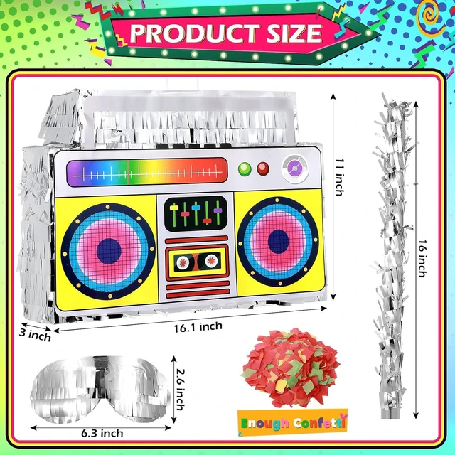 Alt view image 9 of 14 - 80s Boombox Piñata Retro Birthday Party, Decorations, 80s Parties, Hip Hop 90s Theme Supplies Radio Piñata for Kids and Adults Mexican Party Game Supplies Favors 16 x 11 Inch