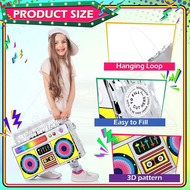 Alt view image 10 of 14 - 80s Boombox Piñata Retro Birthday Party, Decorations, 80s Parties, Hip Hop 90s Theme Supplies Radio Piñata for Kids and Adults Mexican Party Game Supplies Favors 16 x 11 Inch