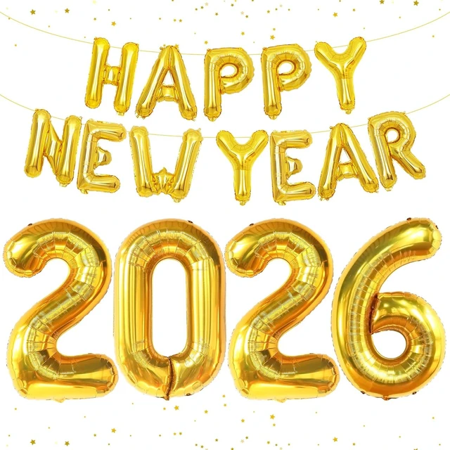 Alt view image 8 of 14 - KatchOn, Gold Happy New Years Balloons - 40 Inch | New Year Eve Balloons for Happy New Years Decorations 2026 | NYE Banner 2026 | New Years Eve Party Supplies 2026, NYE Decorations