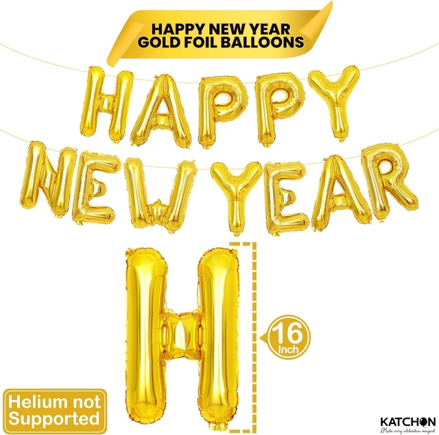 Alt view image 9 of 14 - KatchOn, Gold Happy New Years Balloons - 40 Inch | New Year Eve Balloons for Happy New Years Decorations 2026 | NYE Banner 2026 | New Years Eve Party Supplies 2026, NYE Decorations