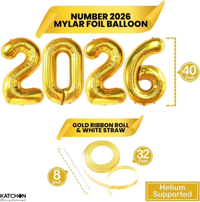 Alt view image 10 of 14 - KatchOn, Gold Happy New Years Balloons - 40 Inch | New Year Eve Balloons for Happy New Years Decorations 2026 | NYE Banner 2026 | New Years Eve Party Supplies 2026, NYE Decorations
