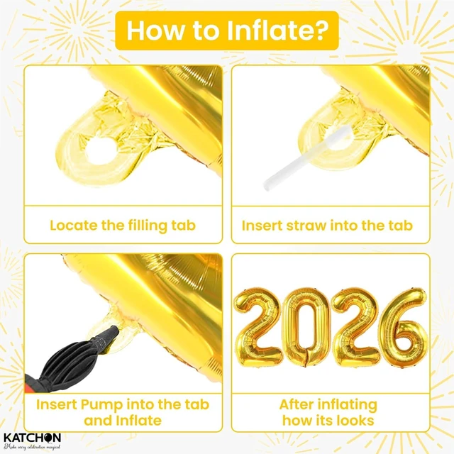 Alt view image 11 of 14 - KatchOn, Gold Happy New Years Balloons - 40 Inch | New Year Eve Balloons for Happy New Years Decorations 2026 | NYE Banner 2026 | New Years Eve Party Supplies 2026, NYE Decorations