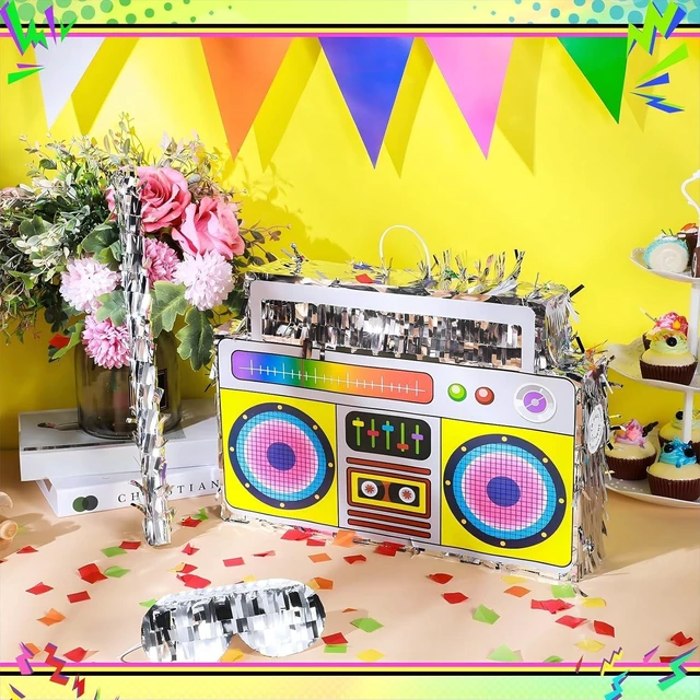 Alt view image 13 of 14 - 80s Boombox Piñata Retro Birthday Party, Decorations, 80s Parties, Hip Hop 90s Theme Supplies Radio Piñata for Kids and Adults Mexican Party Game Supplies Favors 16 x 11 Inch