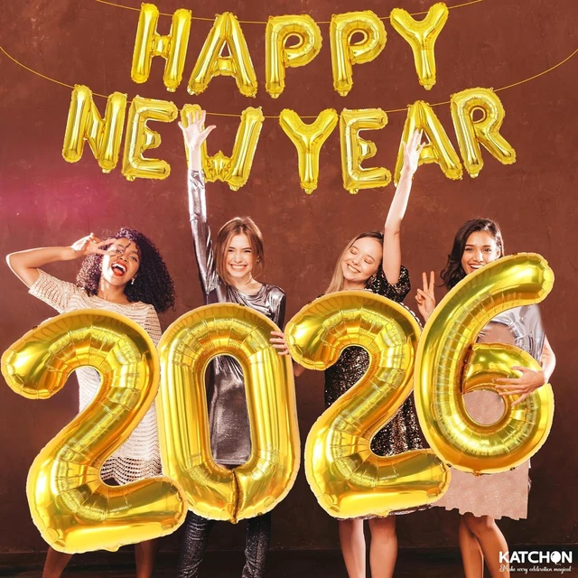 Alt view image 13 of 14 - KatchOn, Gold Happy New Years Balloons - 40 Inch | New Year Eve Balloons for Happy New Years Decorations 2026 | NYE Banner 2026 | New Years Eve Party Supplies 2026, NYE Decorations