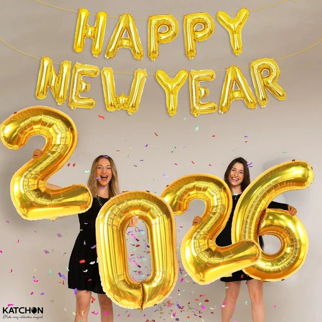 Alt view image 14 of 14 - KatchOn, Gold Happy New Years Balloons - 40 Inch | New Year Eve Balloons for Happy New Years Decorations 2026 | NYE Banner 2026 | New Years Eve Party Supplies 2026, NYE Decorations