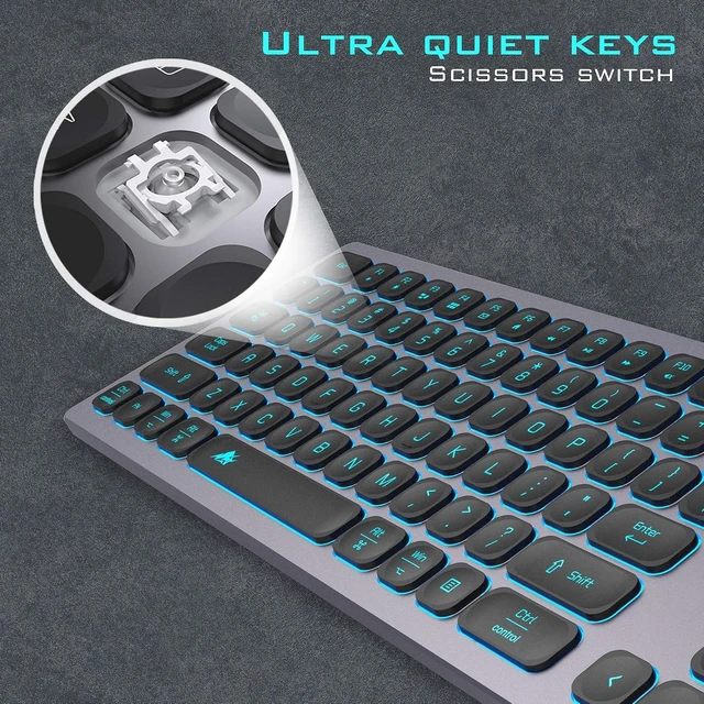 Alt view image 9 of 12 - Aluminum Quiet Wired Slim Chiclet Keyboard - Compatible with Apple iMac, MacBook, Mac and PC, USB Numeric Keypad RGB Lighted Key - Space Gray