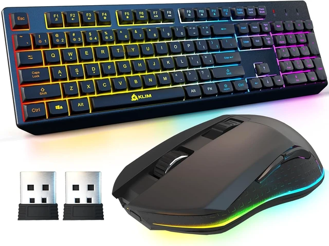 Alt view image 8 of 14 - KLIM Chroma Wireless Keyboard and Mouse RGB Backlit Gaming Combo, Rechargeable Wireless Keyboard & RGB Mouse, Durable & Ergonomic, Dual USB Receivers, Compatible with PC, Mac, PS4, PS5