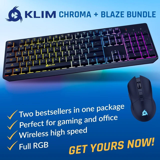 Alt view image 9 of 14 - KLIM Chroma Wireless Keyboard and Mouse RGB Backlit Gaming Combo, Rechargeable Wireless Keyboard & RGB Mouse, Durable & Ergonomic, Dual USB Receivers, Compatible with PC, Mac, PS4, PS5