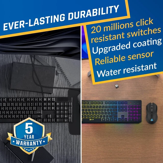 Alt view image 11 of 14 - KLIM Chroma Wireless Keyboard and Mouse RGB Backlit Gaming Combo, Rechargeable Wireless Keyboard & RGB Mouse, Durable & Ergonomic, Dual USB Receivers, Compatible with PC, Mac, PS4, PS5
