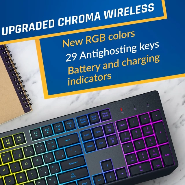 Alt view image 14 of 14 - KLIM Chroma Wireless Keyboard and Mouse RGB Backlit Gaming Combo, Rechargeable Wireless Keyboard & RGB Mouse, Durable & Ergonomic, Dual USB Receivers, Compatible with PC, Mac, PS4, PS5