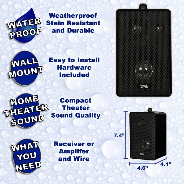 Alt view image 8 of 12 - Acoustic Audio 251B Indoor Outdoor 3 Way Speakers 400 Watt Black Pair