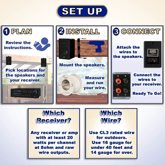 Alt view image 9 of 12 - Acoustic Audio 251B Indoor Outdoor 3 Way Speakers 400 Watt Black Pair