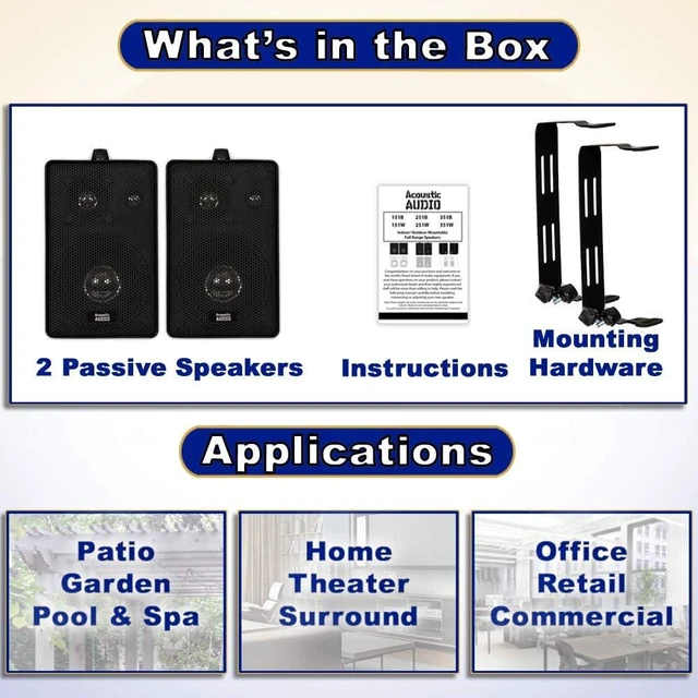 Alt view image 10 of 12 - Acoustic Audio 251B Indoor Outdoor 3 Way Speakers 400 Watt Black Pair
