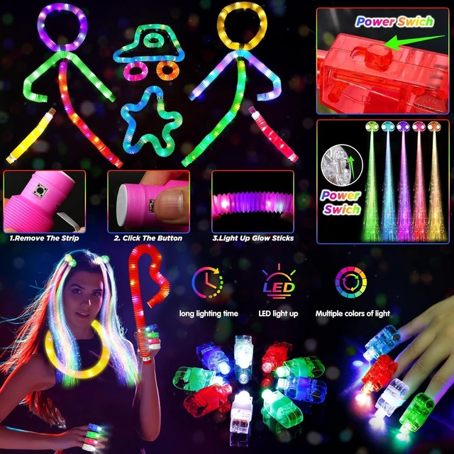 Alt view image 10 of 14 - SHQDD Party Supplies, Glow in the Dark Party Favors for Adults Kids, 27 Carnival Accessories, 56 LED Light Up Toys Bulk, 100 Glow Sticks Party Pack, Neon Party Supplies & Decorations
