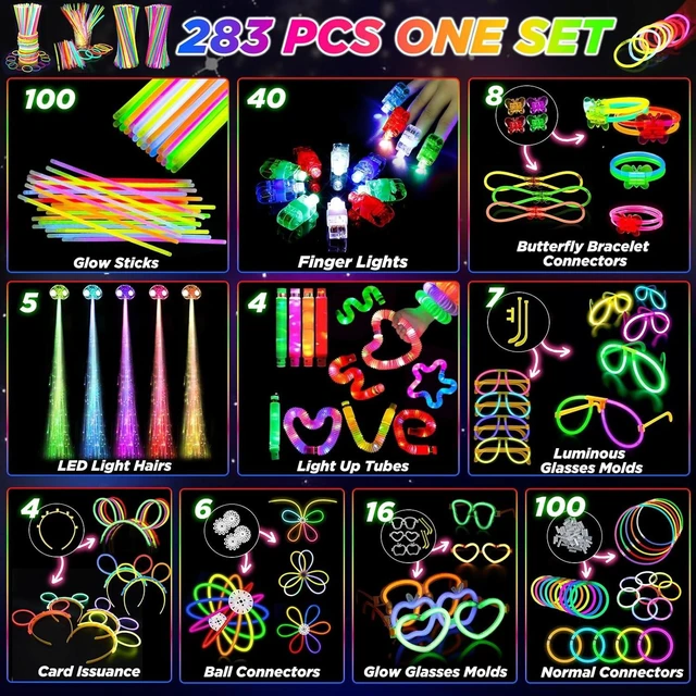 Alt view image 12 of 14 - SHQDD Party Supplies, Glow in the Dark Party Favors for Adults Kids, 27 Carnival Accessories, 56 LED Light Up Toys Bulk, 100 Glow Sticks Party Pack, Neon Party Supplies & Decorations
