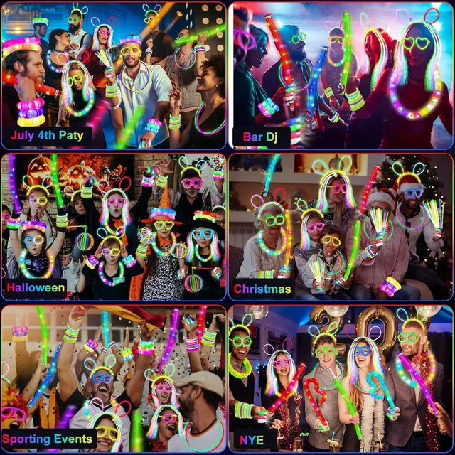 Alt view image 14 of 14 - SHQDD Party Supplies, Glow in the Dark Party Favors for Adults Kids, 27 Carnival Accessories, 56 LED Light Up Toys Bulk, 100 Glow Sticks Party Pack, Neon Party Supplies & Decorations