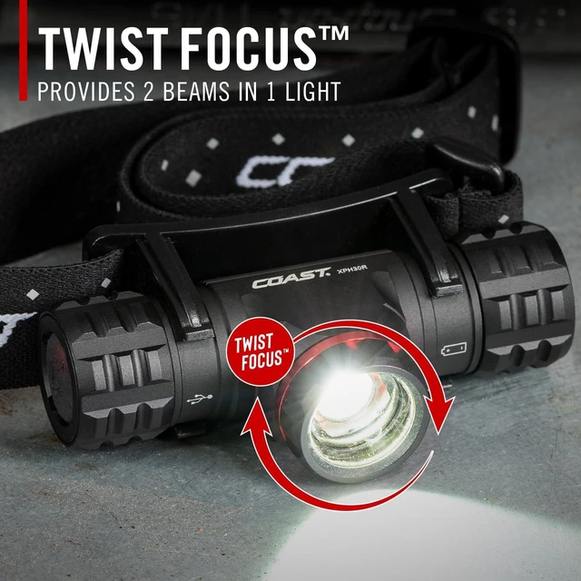 Alt view image 14 of 14 - Coast XPH30R 1200 Lumen USB-C Rechargeable Dual Power Headlamp with Twist Focus Beam and Magnetic Base, 4.37 oz. - Black