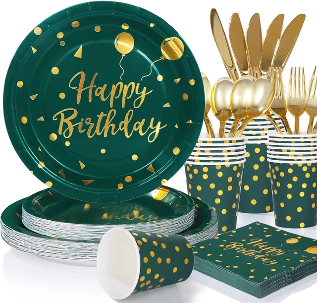Alt view image 8 of 14 - Green Birthday Decorations Party Plates and Napkins Supplies for Emerald Decor - 175PCS