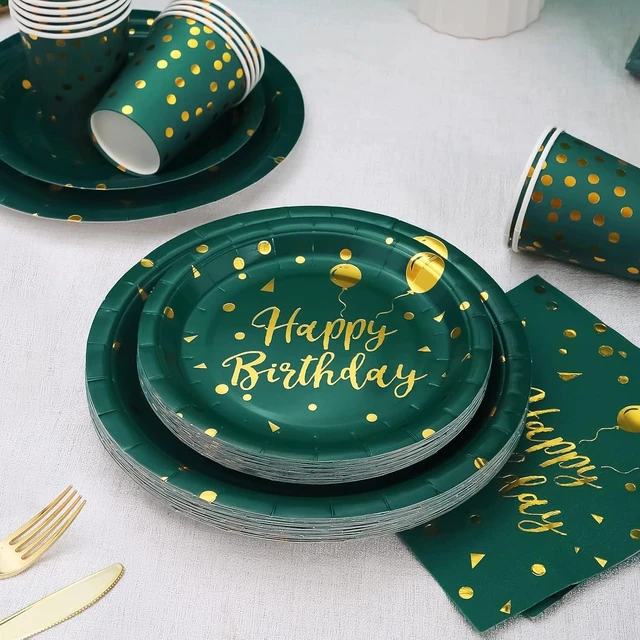 Alt view image 14 of 14 - Green Birthday Decorations Party Plates and Napkins Supplies for Emerald Decor - 175PCS