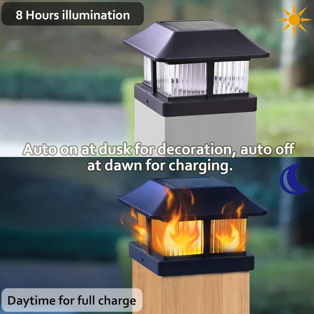 Alt view image 11 of 14 - Dynaming Solar Flame Post Cap Lights Outdoor, Solar Powered Fence Post Light, Flickering Flame LED Lantern Lamps Waterproof for Garden Deck Patio, Fit 4x4 Wooden/Vinyl Posts, 8 Pack