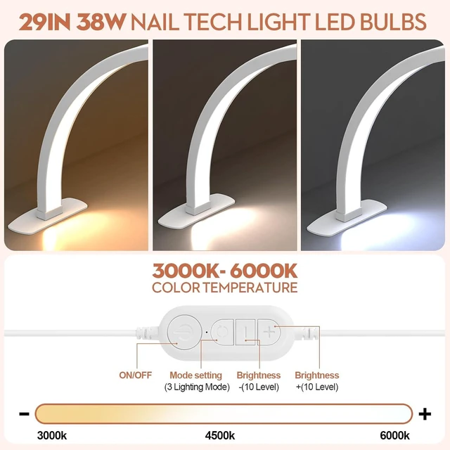 Alt view image 8 of 12 - SLYFTE Premium Large Half Moon LED Light for Nail Tech, Foldable Arch Light for Nail Desk Lamp with Phone Stand Perfect for Manicure Handicraft Lighting (White, Large)