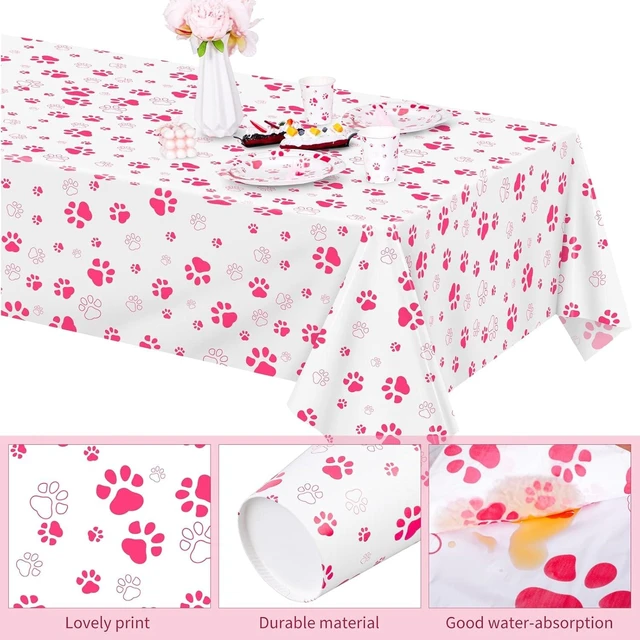 Alt view image 10 of 14 - durony 121 Pieces Pink Paw Print Party Supplies Dog Birthday Tablecloth, Plates, Napkins, Forks and Paper Cups Decorations for Puppy Theme Party Supplies