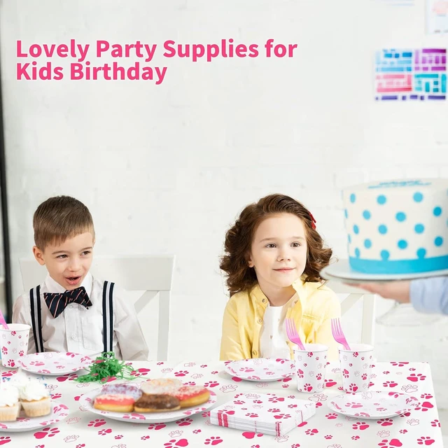 Alt view image 13 of 14 - durony 121 Pieces Pink Paw Print Party Supplies Dog Birthday Tablecloth, Plates, Napkins, Forks and Paper Cups Decorations for Puppy Theme Party Supplies
