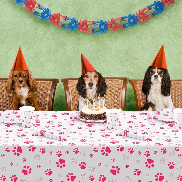 Alt view image 14 of 14 - durony 121 Pieces Pink Paw Print Party Supplies Dog Birthday Tablecloth, Plates, Napkins, Forks and Paper Cups Decorations for Puppy Theme Party Supplies