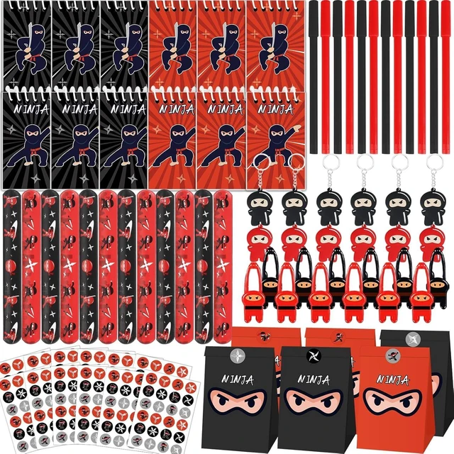 Alt view image 8 of 14 - 84pcs Karate Party Favor Set Red Black Karate Paper Bag Notepad Pen Slap Bracelets Key Chain TPR Stretchy Flying Toys Stickers Party Supplies for Boys Girls Birthday Classroom Activities Decorations
