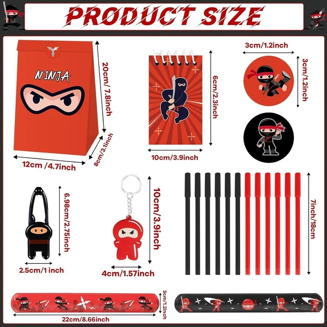 Alt view image 10 of 14 - 84pcs Karate Party Favor Set Red Black Karate Paper Bag Notepad Pen Slap Bracelets Key Chain TPR Stretchy Flying Toys Stickers Party Supplies for Boys Girls Birthday Classroom Activities Decorations