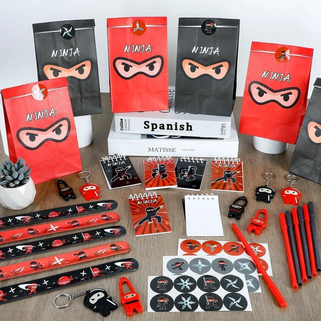 Alt view image 11 of 14 - 84pcs Karate Party Favor Set Red Black Karate Paper Bag Notepad Pen Slap Bracelets Key Chain TPR Stretchy Flying Toys Stickers Party Supplies for Boys Girls Birthday Classroom Activities Decorations