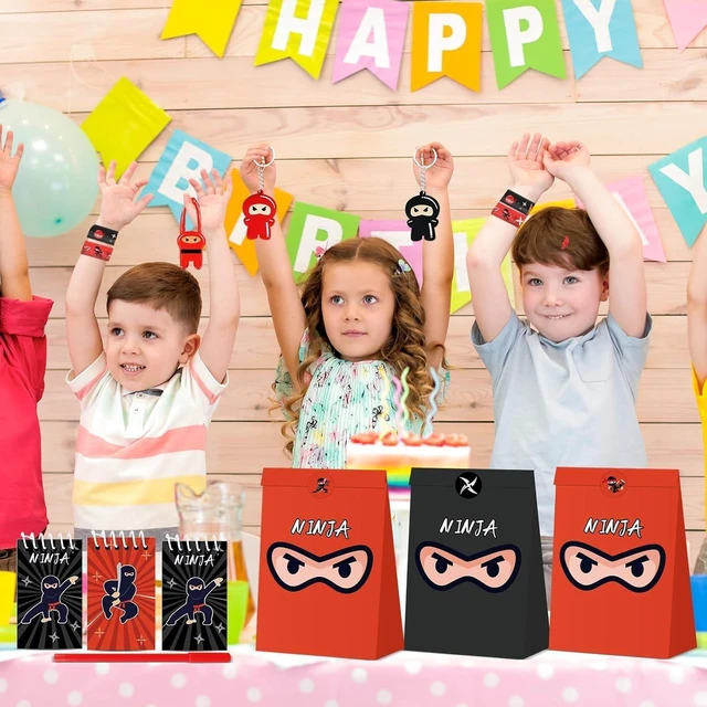 Alt view image 12 of 14 - 84pcs Karate Party Favor Set Red Black Karate Paper Bag Notepad Pen Slap Bracelets Key Chain TPR Stretchy Flying Toys Stickers Party Supplies for Boys Girls Birthday Classroom Activities Decorations